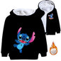 Kid Baby Boy Girl Coat Autumn Winter Long Sleeve Plush Hoodies Cartoon Stitch Print Children Sweatshirt Clothes Thick Top Outfit