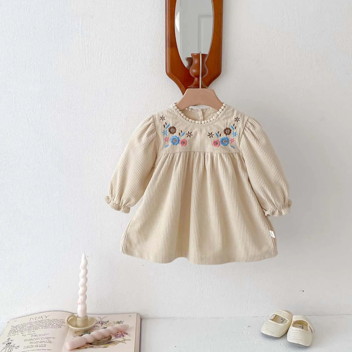 Spring Girls' Dress Autumn Children's Little Girl Corduroy Embroidered Skirt Long Sleeved Princess Skirt Kids Dresses For Girls