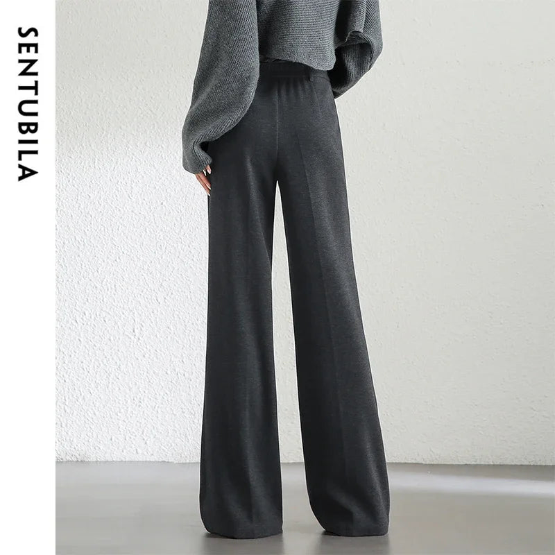 SENTUBILA Wool Blend Flare Pants Women Winter Thick Warm Trousers High Waist Office Lady Fashion