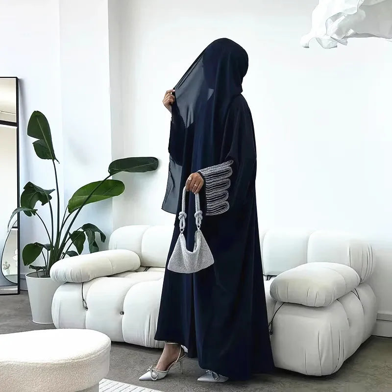 Beaded Cardigan Arab Ramandan Eid Embroidery Open Kimono Abaya Dubai Muslim Abayas For Women Kaftan Dresses Islamic Clothing