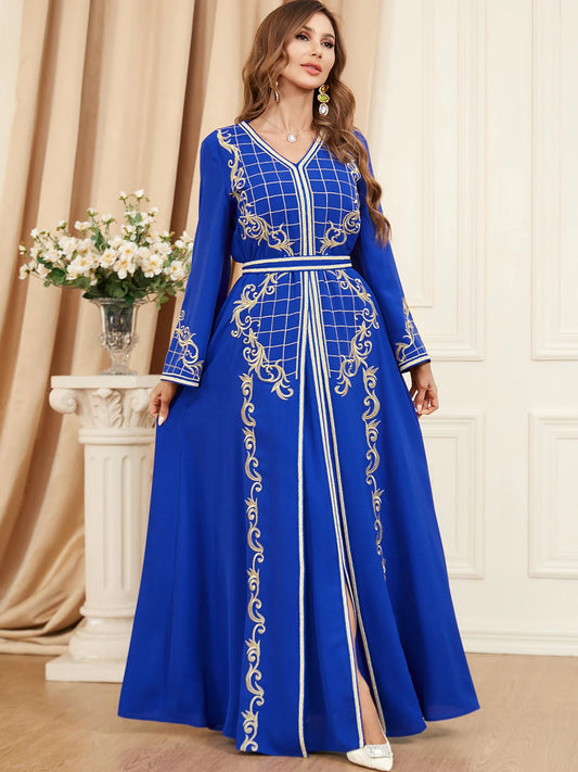 Elegant Autumn Arabic Maxi Dress for Women Abaya Caftan A-line Party Dresses 2 Piece Set Kimono Saudi Dubai Kaftan