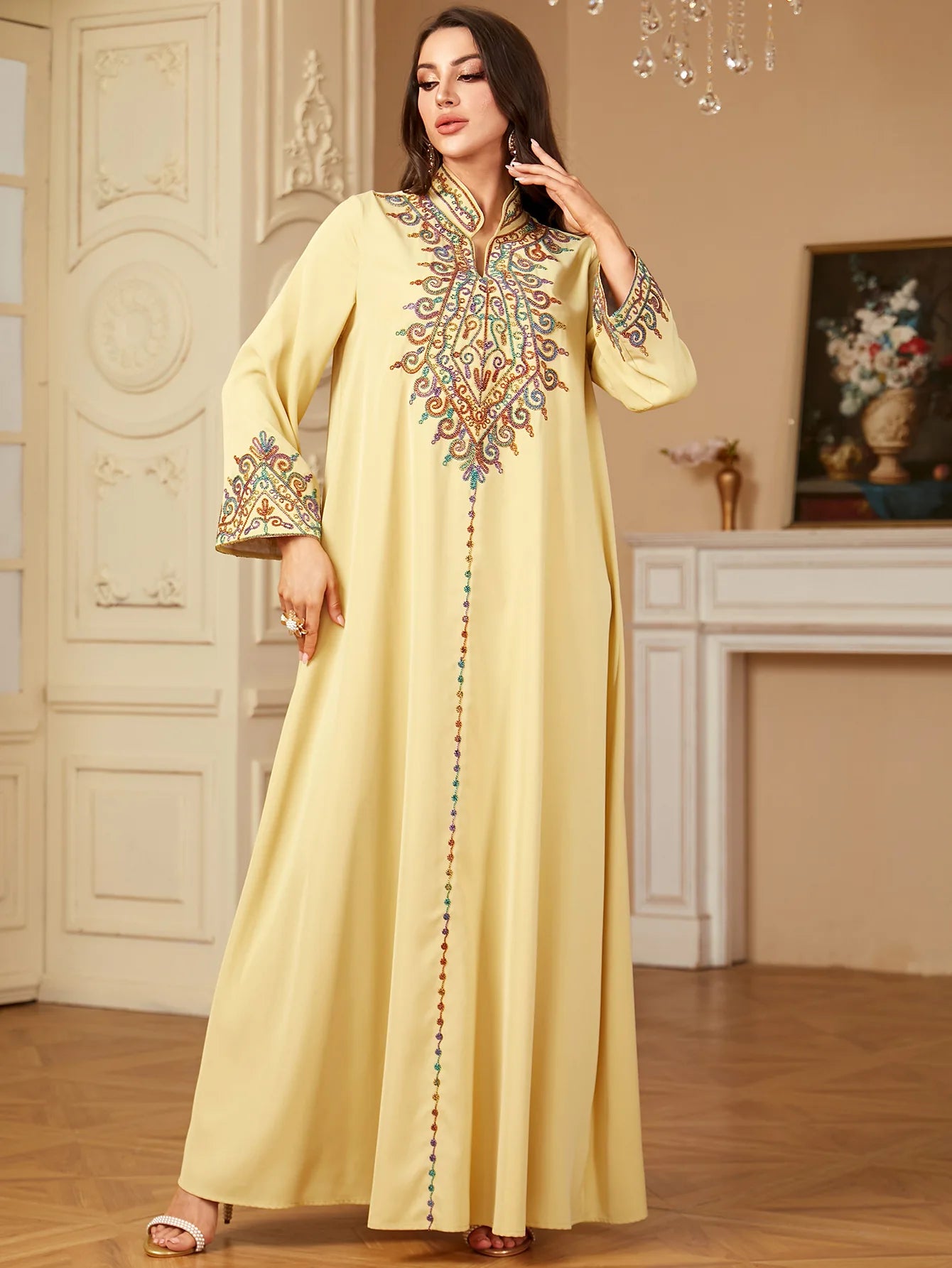 Embroidered Abayas for Women Muslim Evening Eid Party Dress Kaftan Dubai Turkey Robe Arabic Islam Jalabiya Caftan Marocain Femme