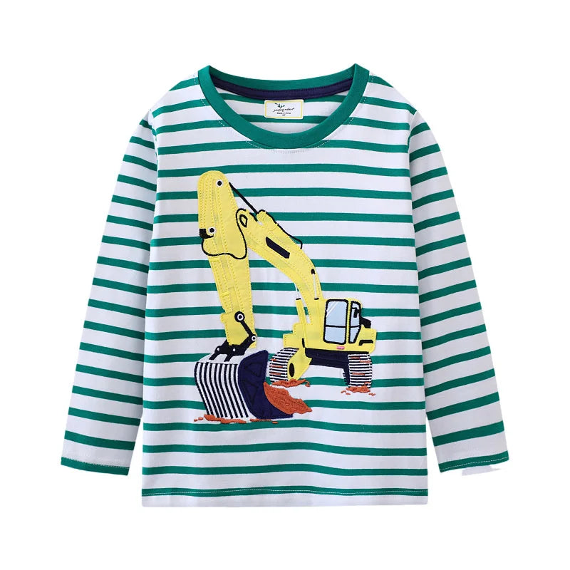 Jumping Meters 2-7T Striped Kids Blouse Cartoon Boys Tshirts Autumn Winter Children's Clothes Long Sleeve Kids Tops