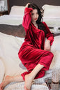 Womens Velvet Pajamas Set Long Sleeve Button Up Sleepwear Soft 2 Piece Loungewear Pj Set Lace Ruffles Autumn Winter Spring