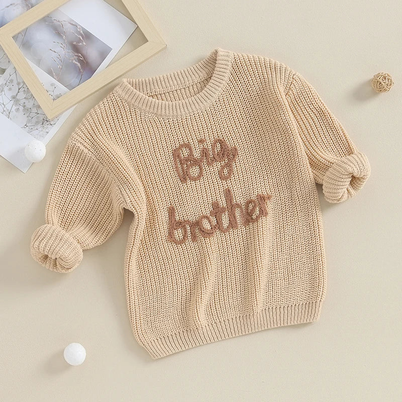 2025 Lioraitiin 12M-5Y Winter Newborn Kids Boys Sweaters Cotton Long Sleeve Letter Embroidery Pullover Loose Knitwear Tops