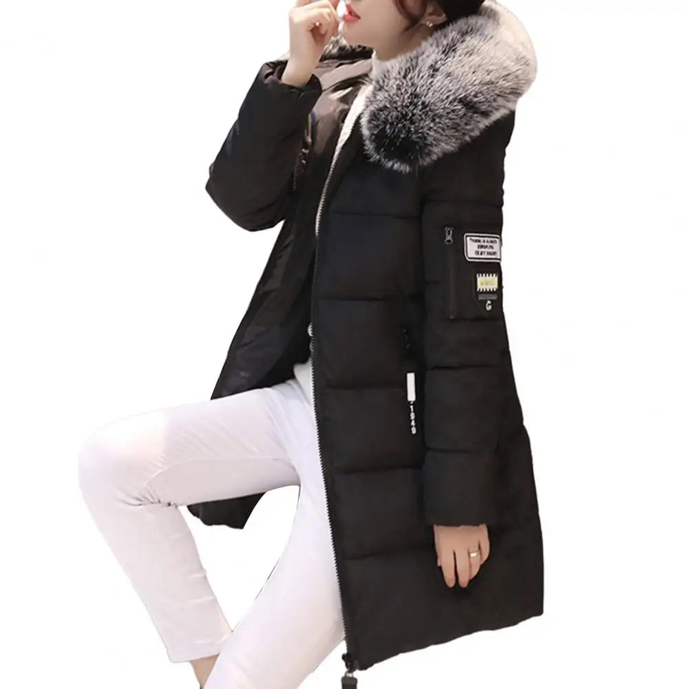 New Winter Coat Women's Jacket Fur Neckline Long Basic Coats Thick Jackets Cotton Padded Outerwear Parkas Female Clothes