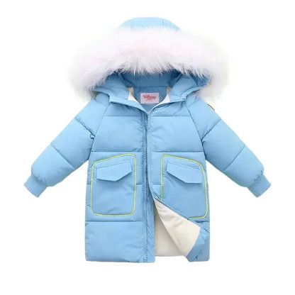 Children Winter Jacket Autumn Boy Plus Velvet Thick Warm Hooded Little Outerwear Coat 2-8 Years Kids Girl Parka Clothes