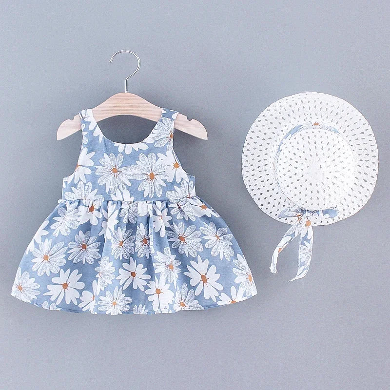 (Girls 0-3 Years Old) Summer New Girls Dress Floral Print Little Fresh Everyday Sweet Princess Dress with Bow