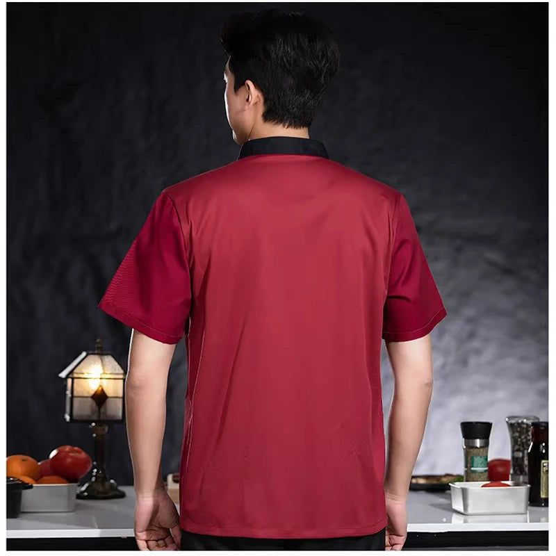 Summer Chef Uniform Kitchen Hotel Cafe Cooking Work Clothes Short Sleeve Shirt Catering Cook Jacket Tops for Man Women