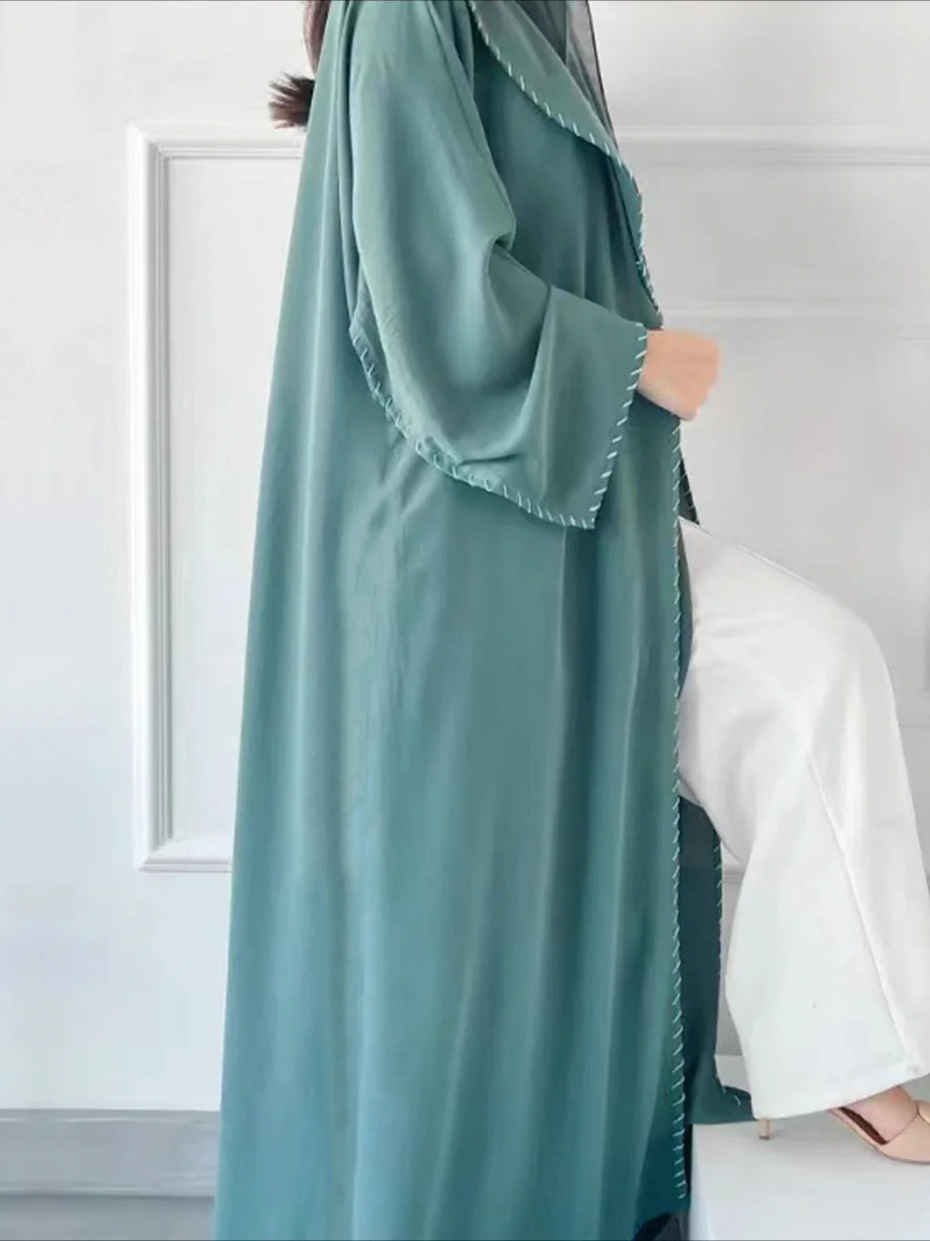 Muslim Women Abaya with Scarf 2 Piece Set Long Cardigan Eid Abayas Casual Long Robe Kaftan Party Ramadan Modest