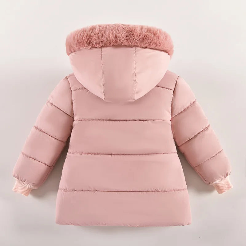 Flowers Autumn Winter Girls Jacket Fur Collar Keep Warm Little Princess Coat Hooded Zipper Baby Outerwear 2-4 Years Kids Clothes