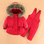 -30 Degree Down Jacket Jumpsuit Winter Overall for Children Clothes Set Baby Boy Parka Real Fur Girl Toddler Thick Warm Snowsuit