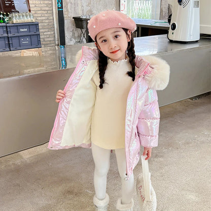 New Winter Girls Jacket Cute Wings Keep Warm Fur Collar Little Princess Coat Hooded Zipper Parka Snowsuit Windproof Outerwear