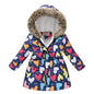 Autumn Winter Girls Jacket Keep Warm Fur Collar Fashion Prints Little Princess Coat Hooded Zipper Girls Outerwear Kids Clothes