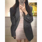 High End Gray Suit Jacket for Women in Spring Autumn New Loose Versatile Korean Version Black Small Suit Set Solid Color WF