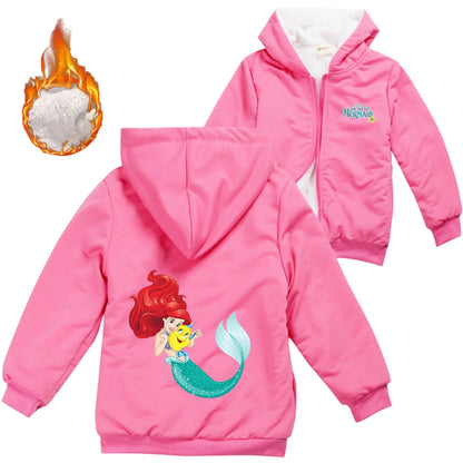 Winter Thick Boys Girls With Zipper Coats The Little Mermaid keep Warm Hoodies Jackets Children Casual Outerwear Sweatshirt