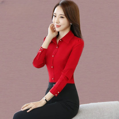 Red Women's Shirt Long Sleeve Blouse Autumn Women Shirts and Blouses Korean Fashion Slim Business Dress Shirt Women's Work Shirt