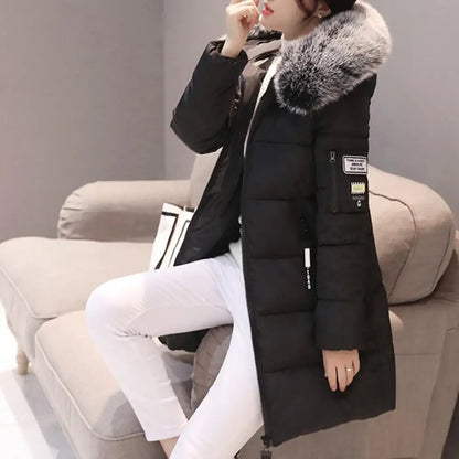 New Winter Coat Women's Jacket Fur Neckline Long Basic Coats Thick Jackets Cotton Padded Outerwear Parkas Female Clothes