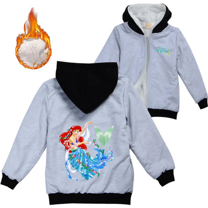 Winter Thick Boys Girls With Zipper Coats The Little Mermaid keep Warm Hoodies Jackets Children Casual Outerwear Sweatshirt