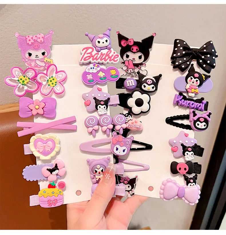 14 Pieces Sanrio Kuromi Stretch Bow Headband Children's Cute Double Ponytail Leather Band Hair Accessory Student Holiday Gift