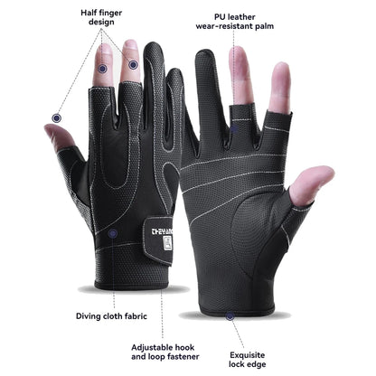 Autumn Winter Gloves Outdoor Sport Fishing Gloves Waterproof Fleecing Show Three Fingers Luya Equipment Anti-slip Wear-resistant