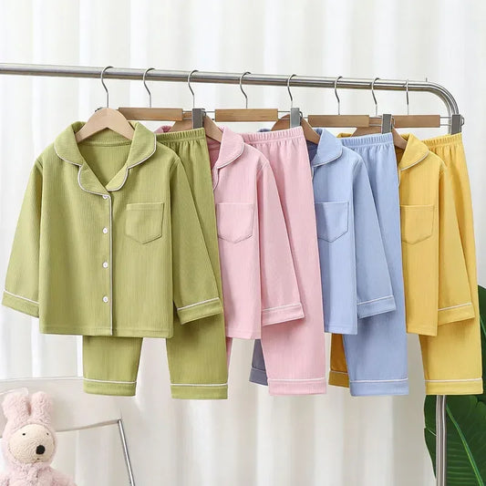 2025 Autumn Winter Children Pajama Sets Solid Color Sleepwear for Kids 1-16years Teen Pijamas Boys Girls Loungewear Baby Clothes