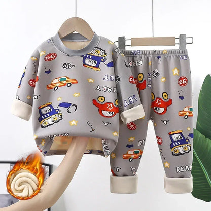 New 2025 Autumn Winter Kids Thicken Warm Pajamas Baby Boys Girls Cartoon Long Sleeve Pyjamas Toddler Sleepwear Clothing Sets