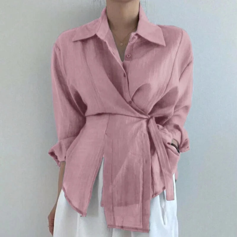 Vintage Fashion Long Sleeve Women Shirt Office Lady Elegant Chic Solid Button Blouses Casual Clothing