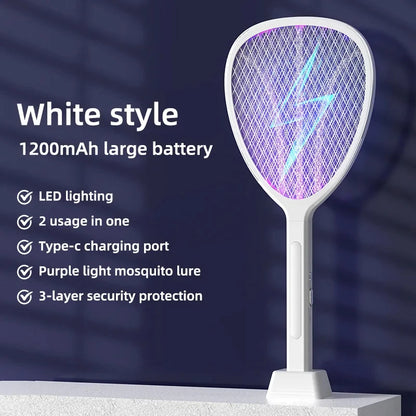 3 In 1  Widening of The Power Grid Electric Mosquito Swatter 3000V C-type Charging Mosquito and Fly Killer