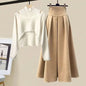 2025 Spring Autumn New Korean Elegant Knit Tassel Cover Up+Half High Collar Bottom Sweater+Midi Skirt 3 Piece Women Dress Suit