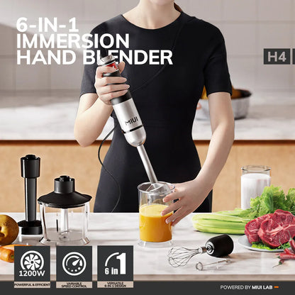 MIUI Electric Hand Held Stick Blender 6-in-1 Multi-Purpose Immersion Hand Blender,Stainless Steel Blades,Home & Kitchen,1200W