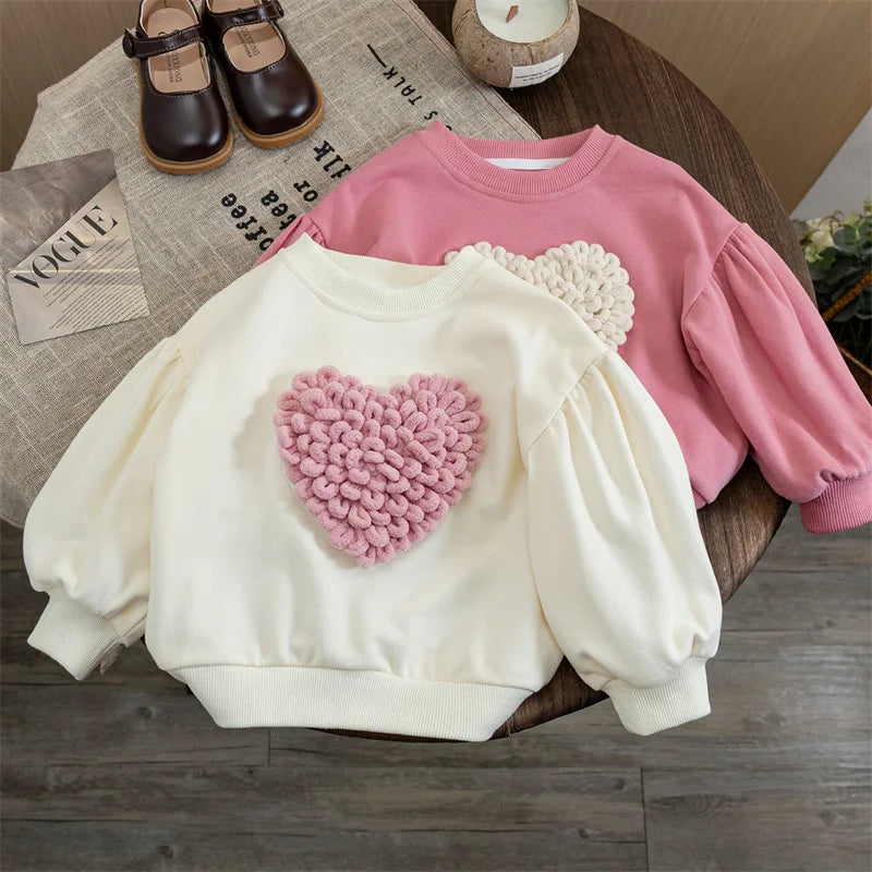 Girls T-shirts 2025 Autumn Winter Sweater for Kids 3D Love Children Sweatshirts Toddler Pullover Long Sleeve Baby Tops Outfits