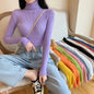 Autumn Winter Women Long Sleeve Knitted Foldover Turtleneck Ribbed Pull Sweater Soft Warm Femme Jumper Pullover Clothes