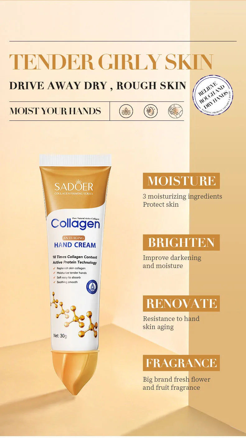 1/2pcs SADOER Collagen Hand Cream Hands Skin Friming Moisturizing Brightening Hydrating Hands Creams Hand Skin Care Products