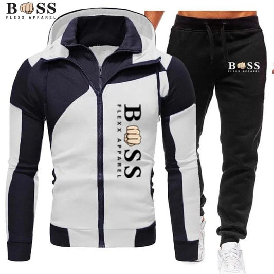 Men's Tracksuit Casual Jogging Suit Outdoor Set Zipper Hoodies + Black Sweatpant 2pcs Spring Fashion New Streetwear S-3XL