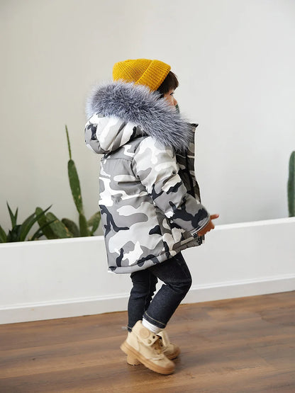 -30 Degrees new children's winter clothing Camouflage thick down jacket for little boys Warm red down coat for little girls 2-8T