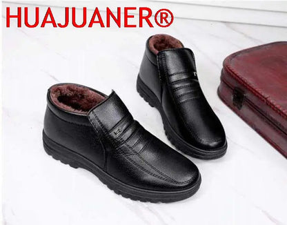 Winter Waterproof Men's Casual Leather Shoes Flannel High Top Slip-on Male Casual Shoes Rubber Warm Winter Shoes for Mens