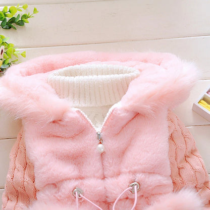 1 2 3 4 Years Autumn Winter Girls Jacket Fur Collar Keep Warm Fashion Little Princess Plush Coat Hooded Zipper Baby Outerwear