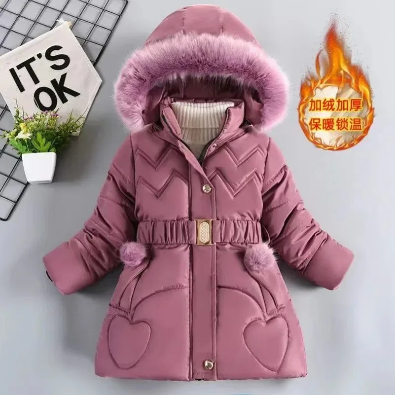 Girls Jacket Furball Thicken Warm Little Princess Coat Hooded Zipper Fur Collar Outerwear Autumn Winter 4 5 6 7 8 9 10 New Years