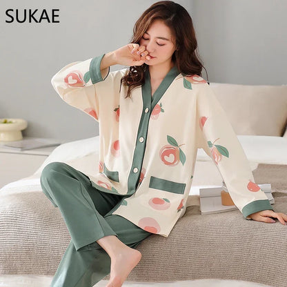 SUKAE New M-5XL Autumn Winter New Cotton Women Pajamas Lady Loungewear Kimono Cardigan Long Sleeves V-neck Homesuit