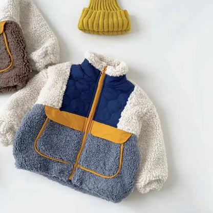 Fashion Baby Girl Boy Sheeplike Jacket Infant Toddle Child Winter Coat Fleece Patchwork Baby Blazer Outwear Baby Clothes 1-10Y