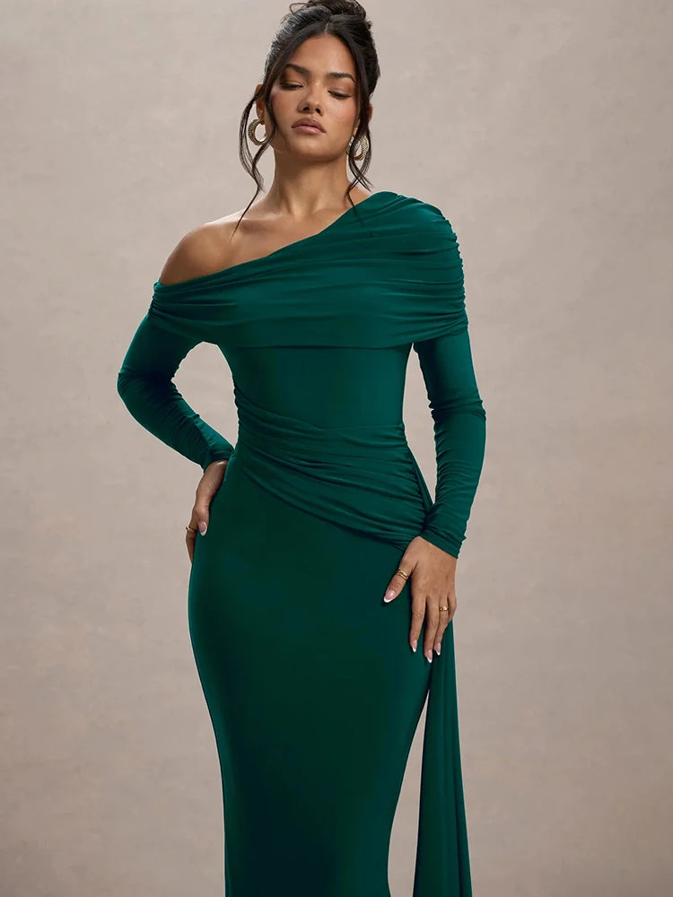 JULISSA MO Sexy One Shoulder Bandage Women Long Dress Black Long Sleeve Evening Dress Winter Skinny Elegant Party Clubwear 2024