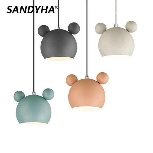 Nordic Style E27 Macaron Cartoon Pendant Lamp Simple Iron Child Room Chandelier For  Kitchen Living Room Hotel Indoor Lighting