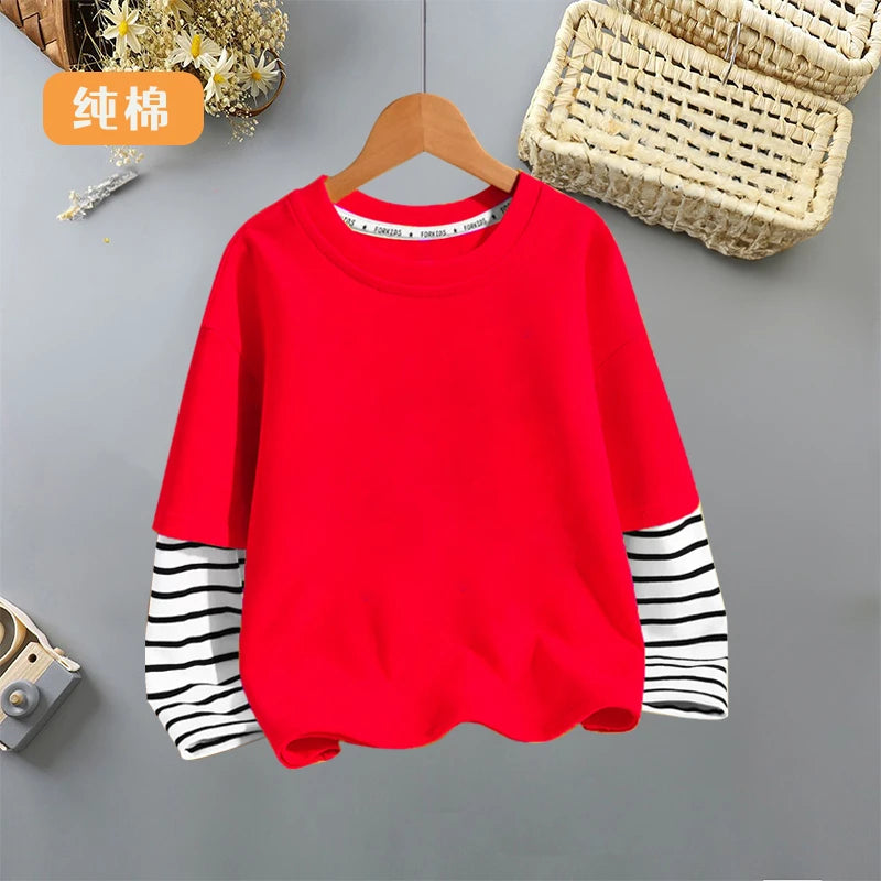 Cotton Children's Clothing Boys Girls T-Shirt Stripe Long Sleeve Kids Clothes Autumn Winter Sweatshirt Tops Tennage 6 8 10 Years