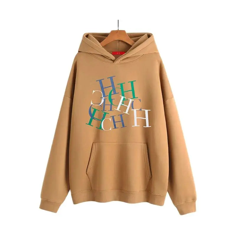 CHCH Autumn Winter Women's Hoodies Warm Oversize Luxury Print Letters Fleece Loose High Quality Hooded Sweatshirt