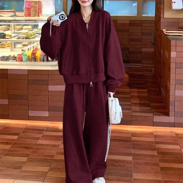 Korean Style Chic Casual Suit Women Winter New Loose and Versatile Hoodie Two-piece Set Age Reducing Solid Color Commuting