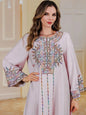 Siskakia Muslim Rope Embroidery Abaya For Woman With Beading O-Neck Elegant Casual Moroccan Saudi Loose Kaftan Dubai Robe