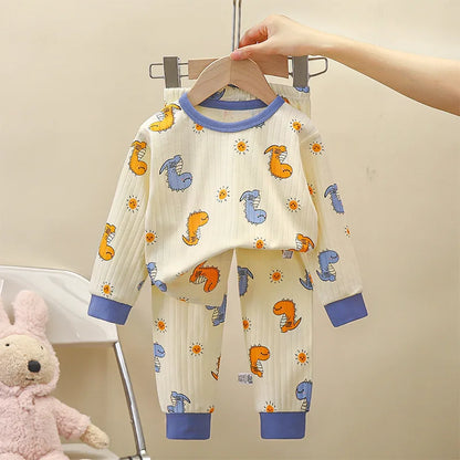 New Kids Pure Cotton Pajamas Boys Girls Cartoon Long Sleeve T-Shirt Top + Pants Baby Autumn Sleepwear Underwear Clothes Sets