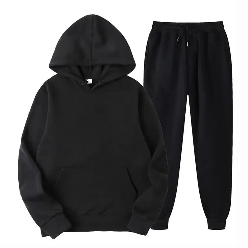 Men's Autumn and Winter New Solid Color Hoodie+pants Two-piece Set Fashionable Casual Sports Set Size S-4XL