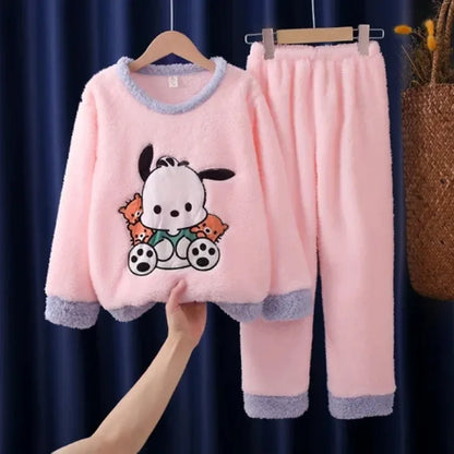 2025 Winter Flannel Baby Girls Sleepwear Children Warm Pajamas Set Toddler Boy Coral Fleece Pyjamas Kids Plush Pijamas Clothes